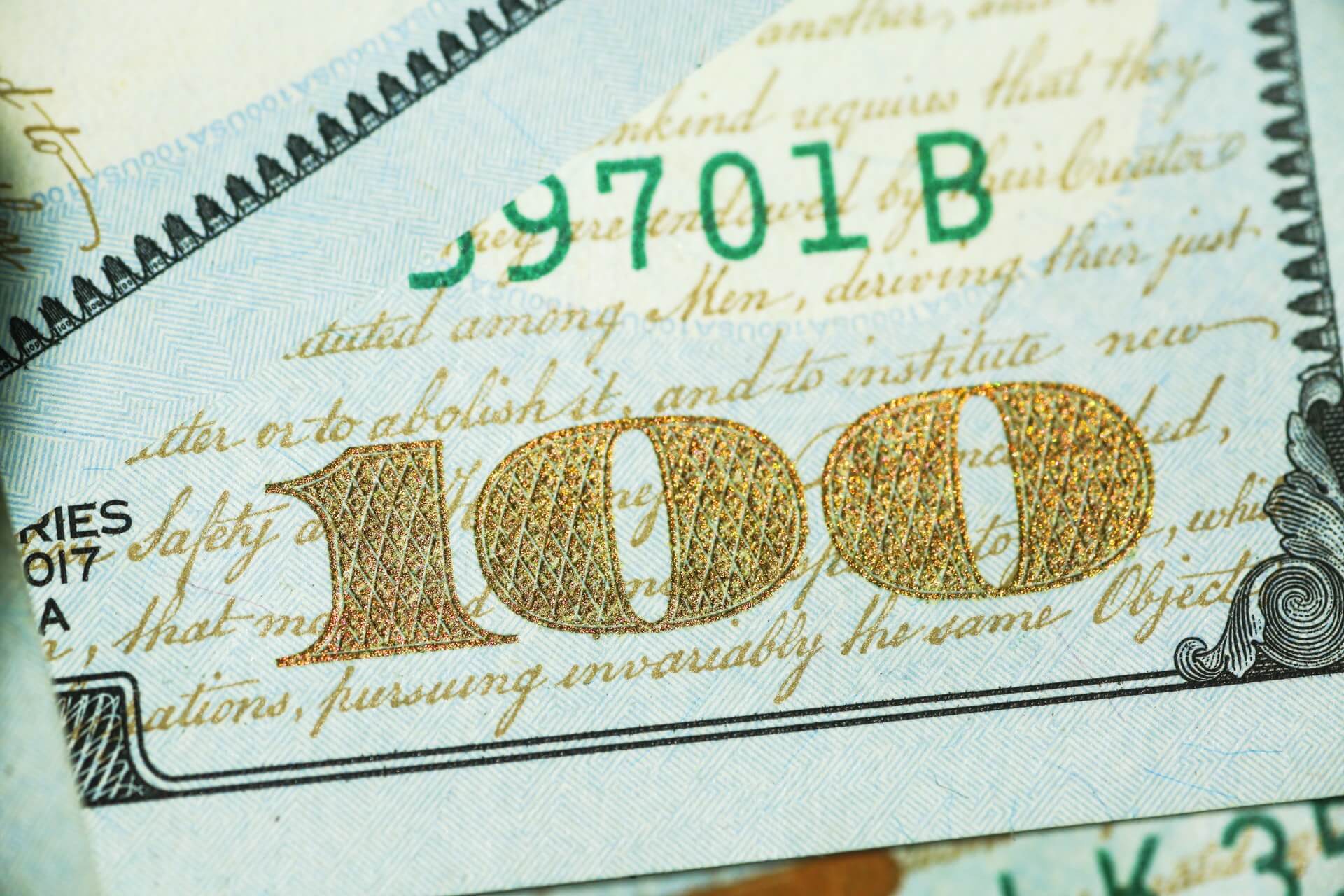 Close-up of one hundred dollar bill