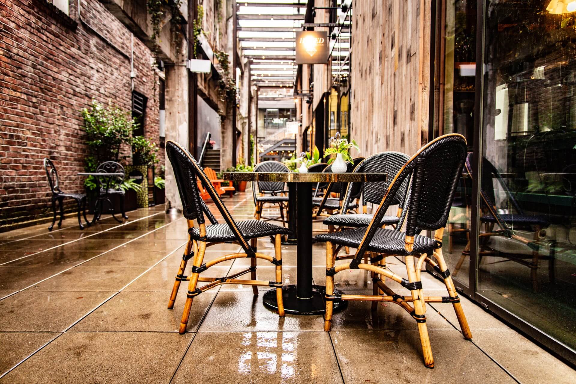 Outdoor seating on restaurant patio