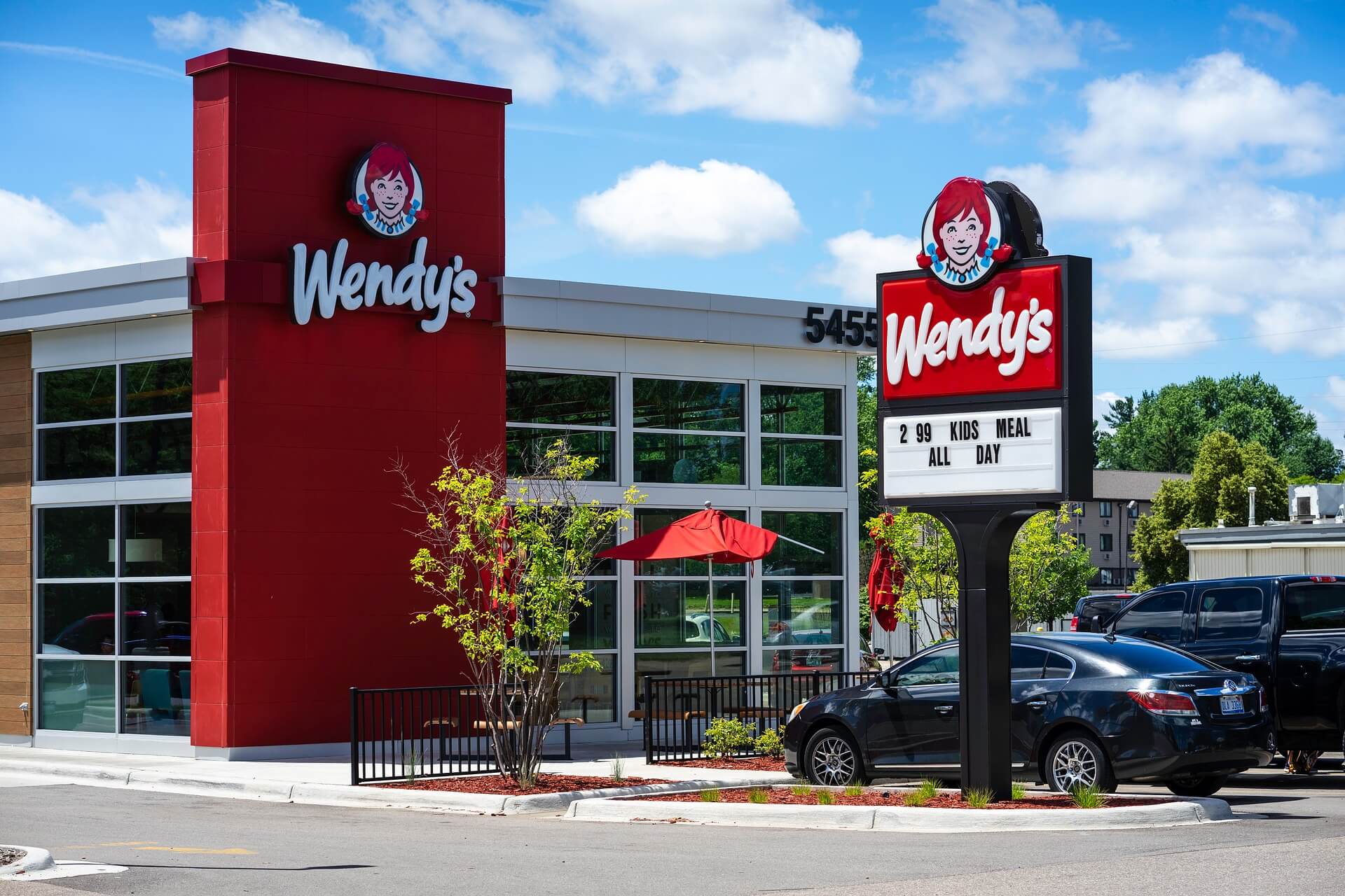 Wendy's fast food restaurant exterior and sign