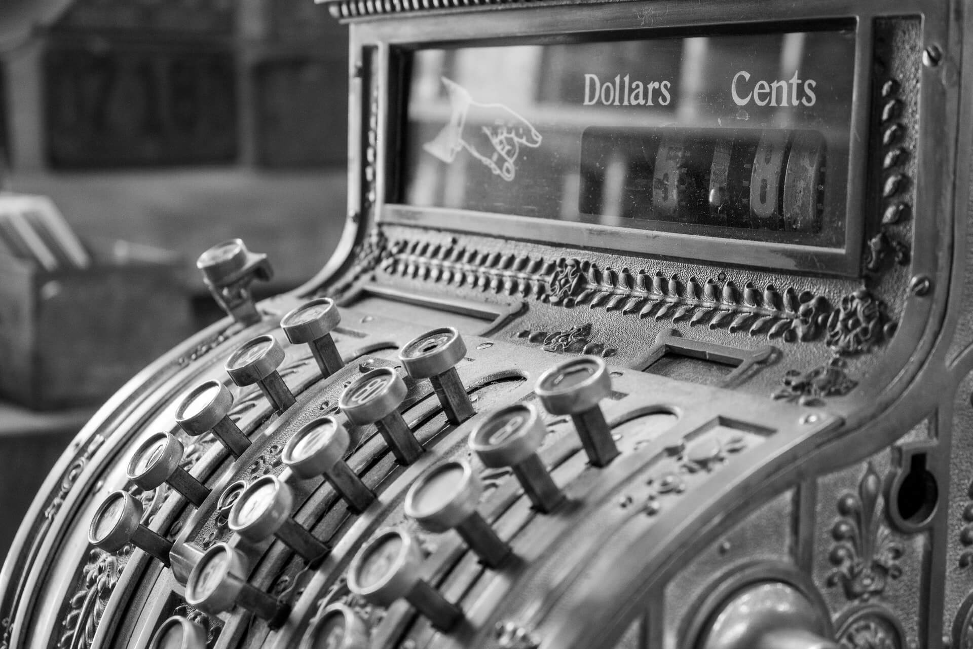 Vintage cash register in black and white