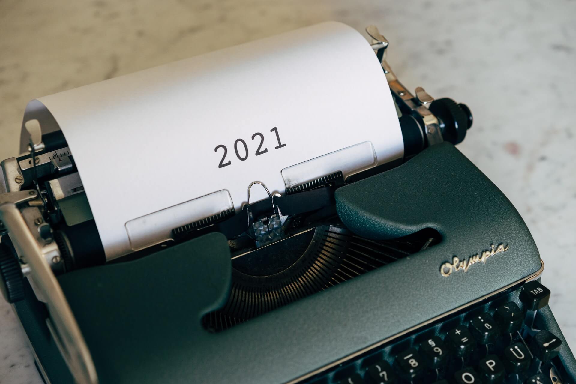 Page in Olympia typewriter with "2021" typed onto it