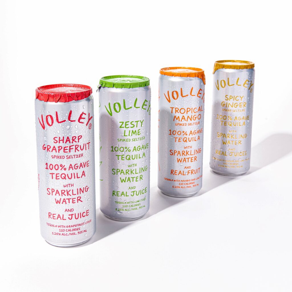 Volley Tequila Seltzer RTD can lineup with new foil packaging