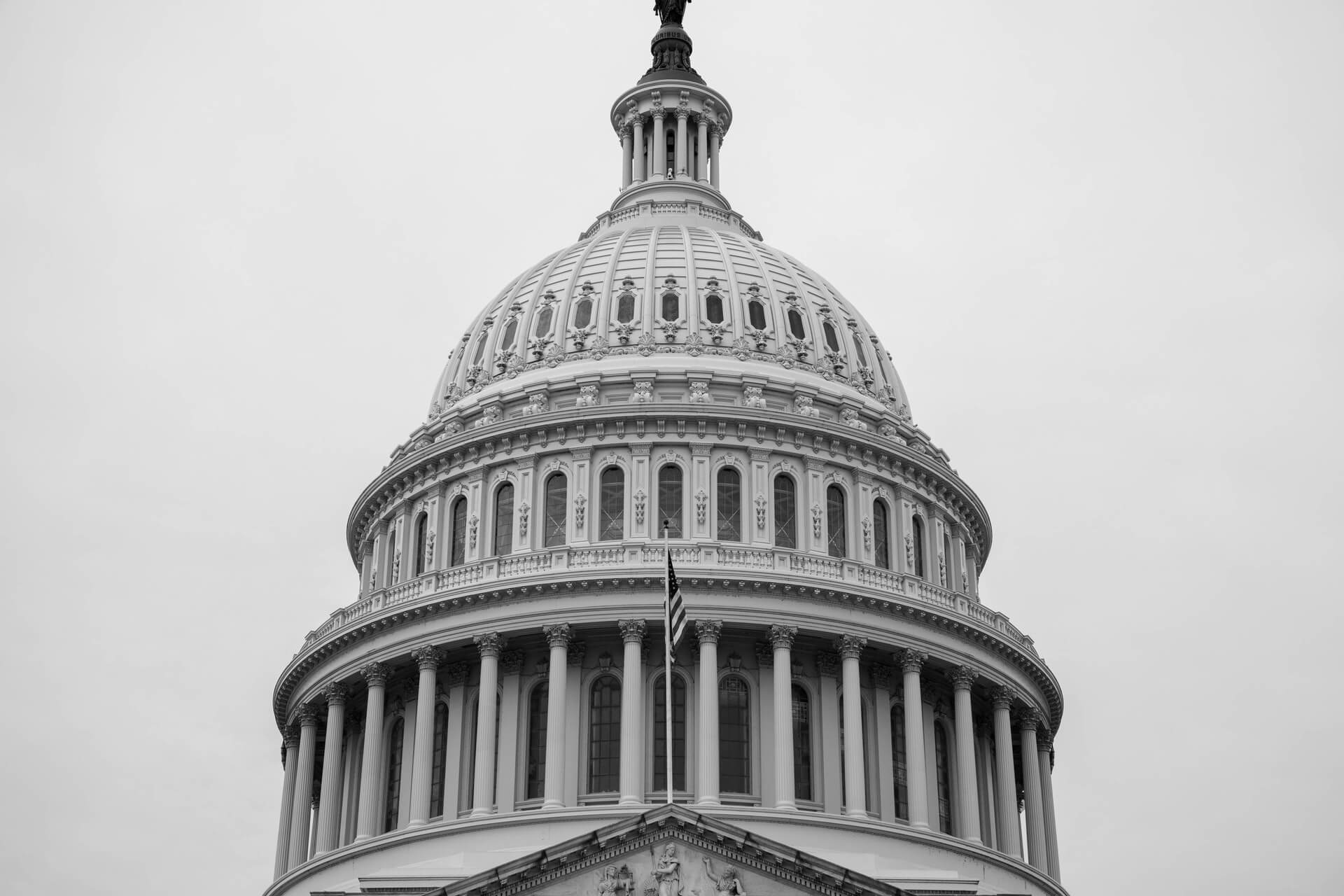 United States Capitol Building dome in greyscale