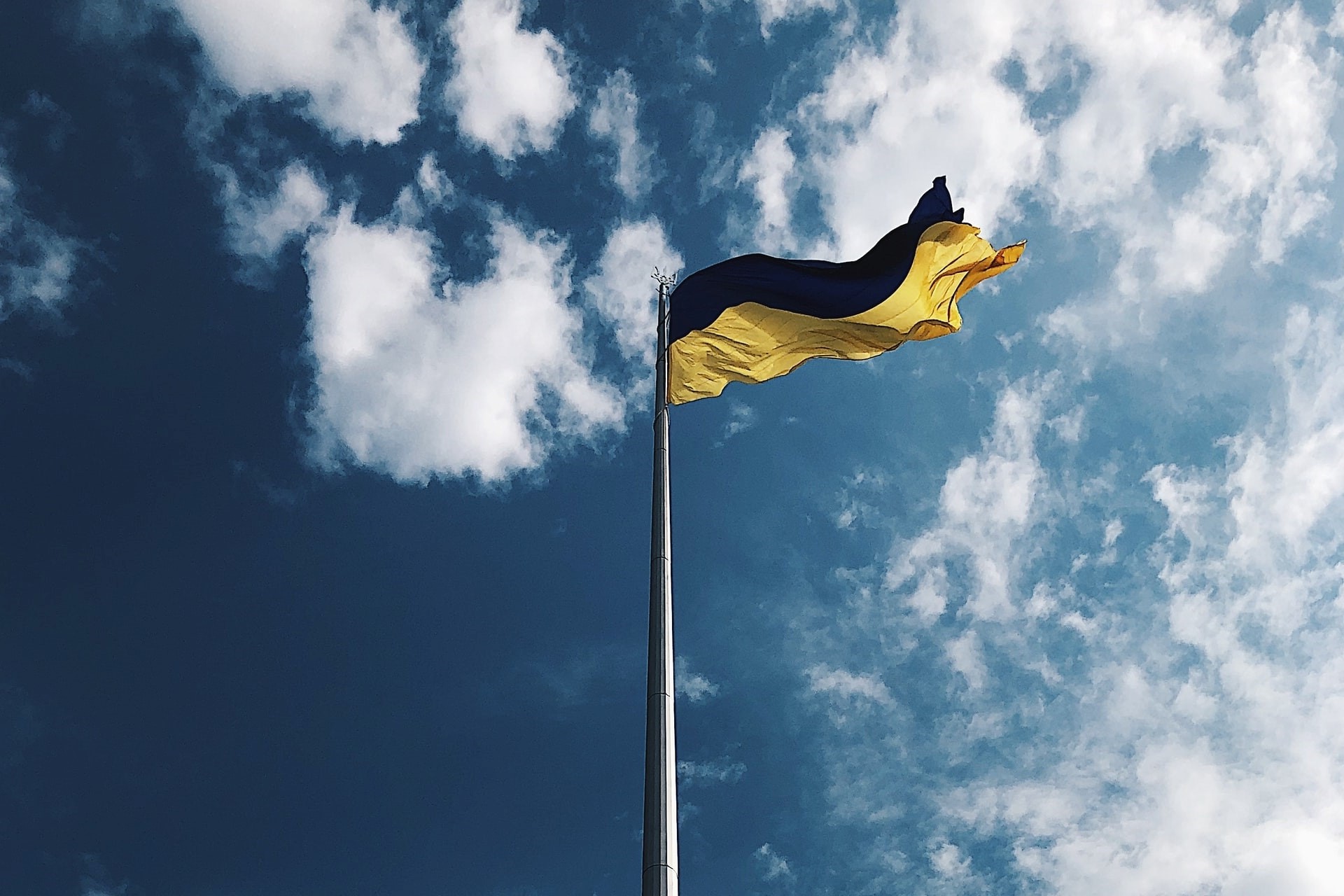 Ukraine flag blowing in wind