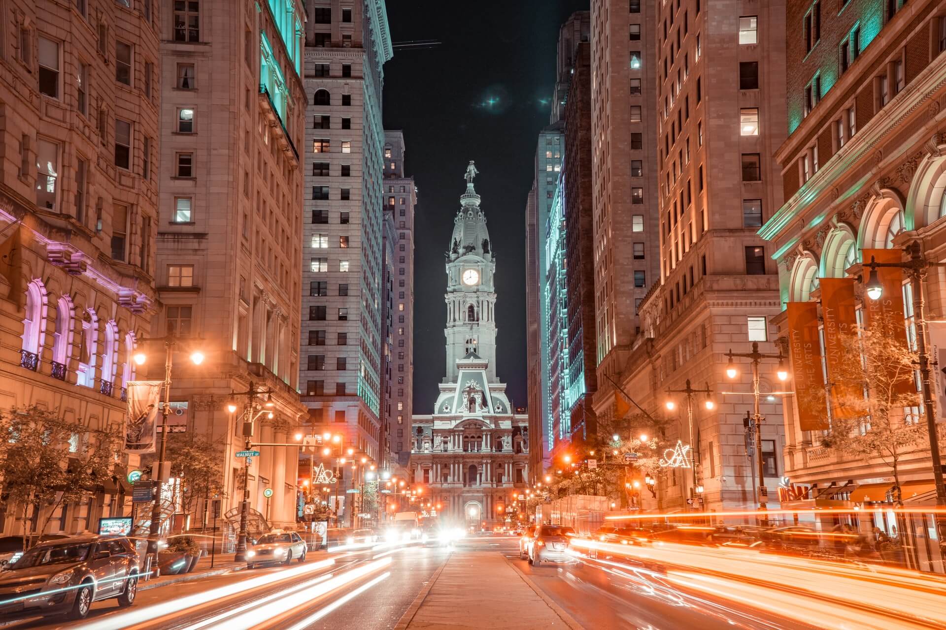 Philadelphia, Pennsylvania, time-lapse at night