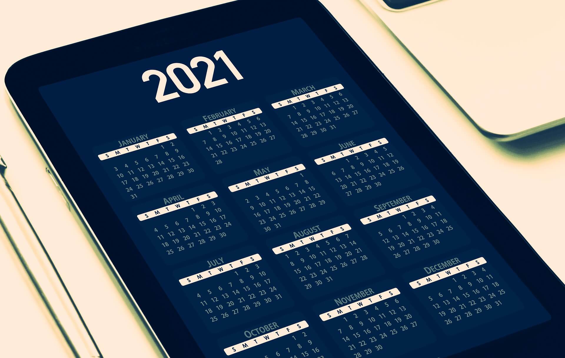 2021 calendar on cell phone