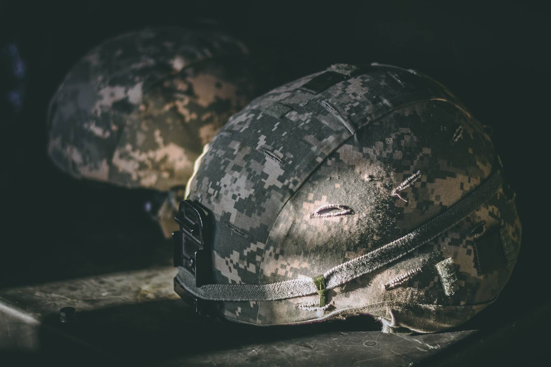 Military combat helmet in digital camouflage