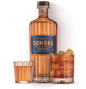 Sombra Reposé mezcal reposado bottle and cocktails