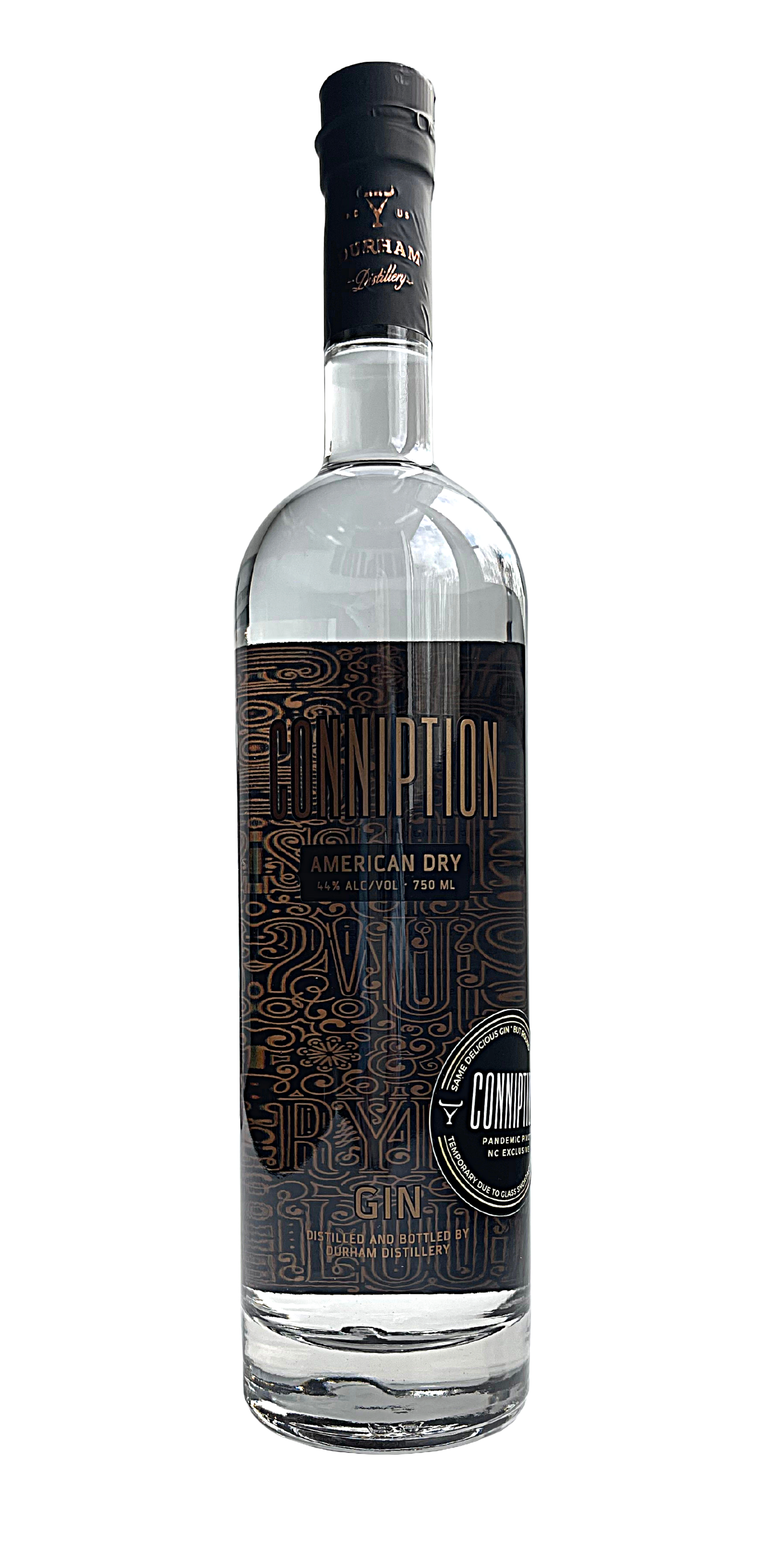 Durham Distillery CONNIPTION Gin Pandemic Pivot American Dry cylindrical bottle