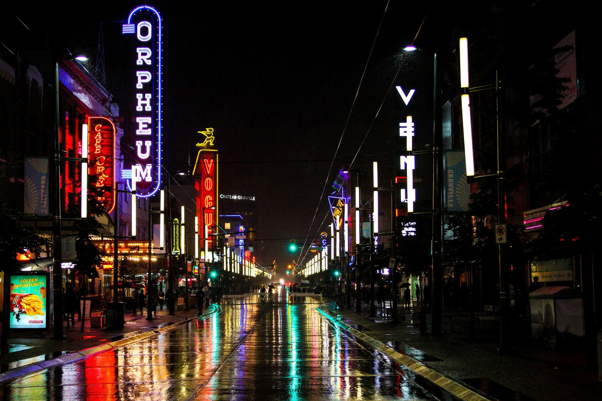 Granville Street in Vancouver, British Columbia, Canada, at night