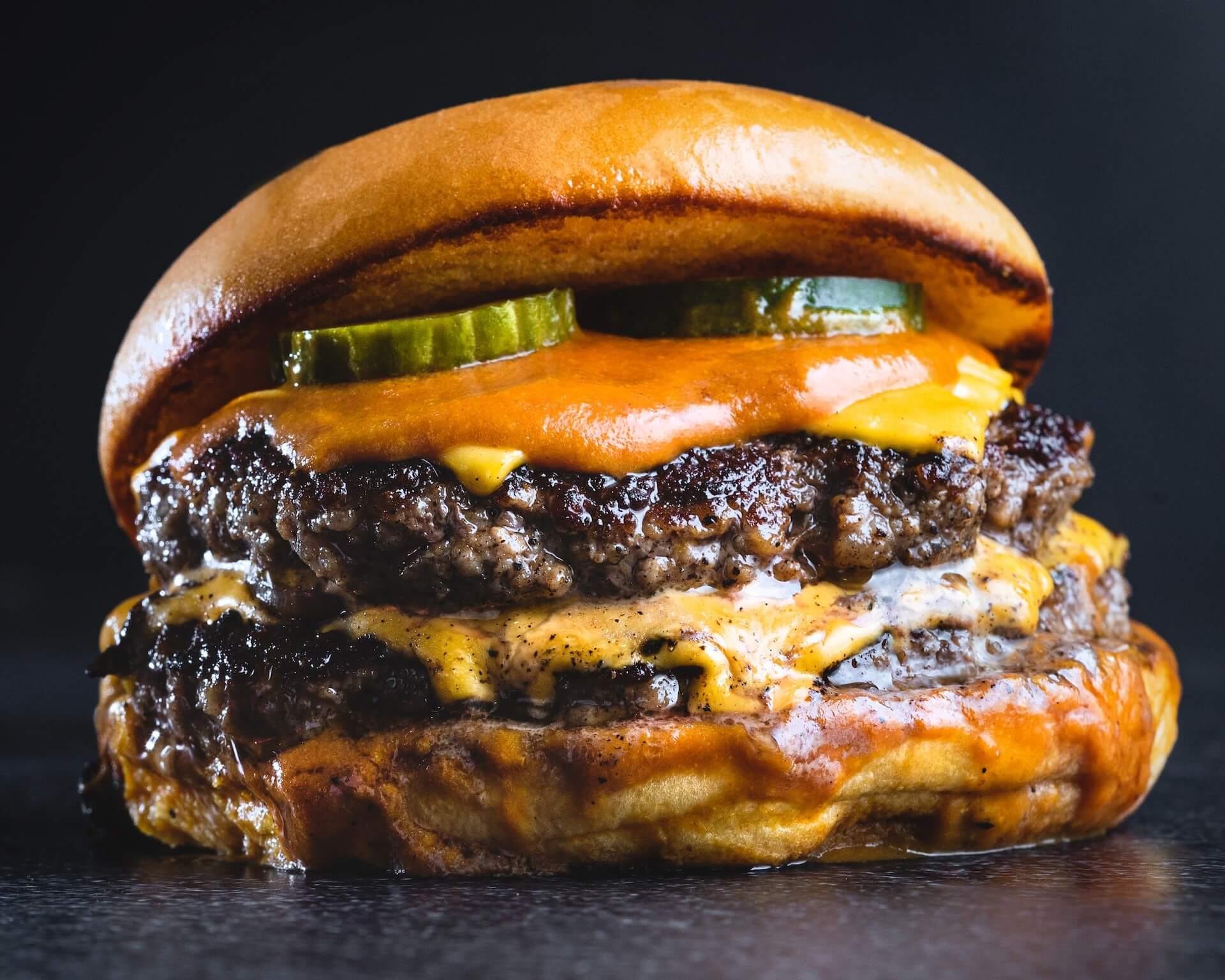 Closeup shot of double cheeseburger