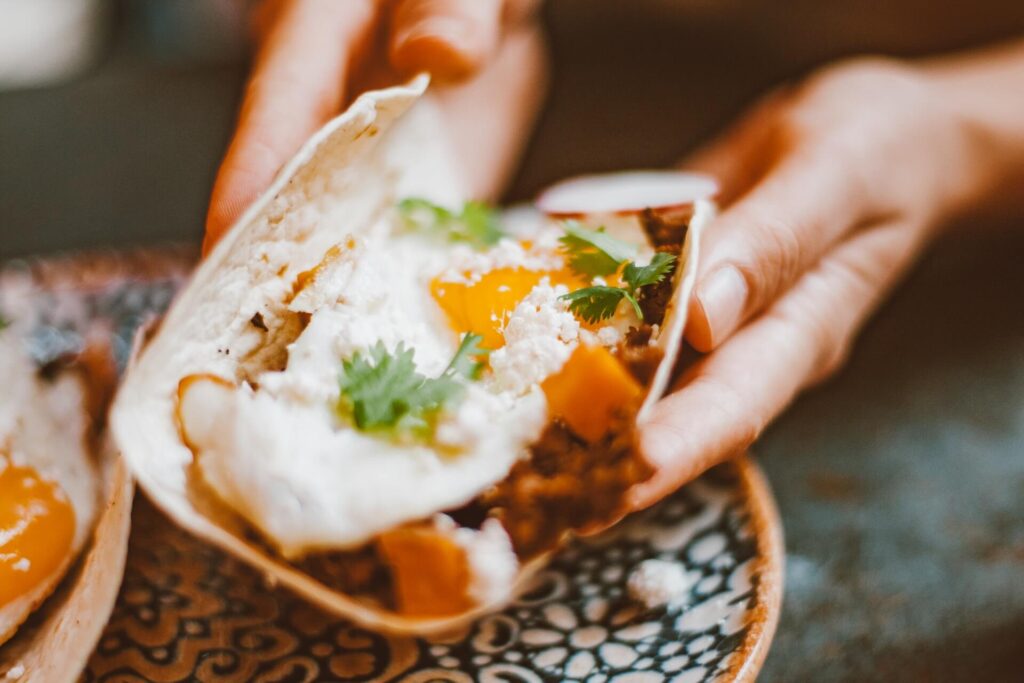 Tortilla with beans, cotija cheese and egg