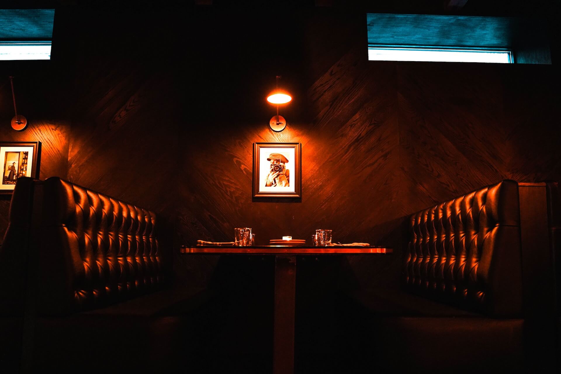 Booth seating inside a restaurant or bar