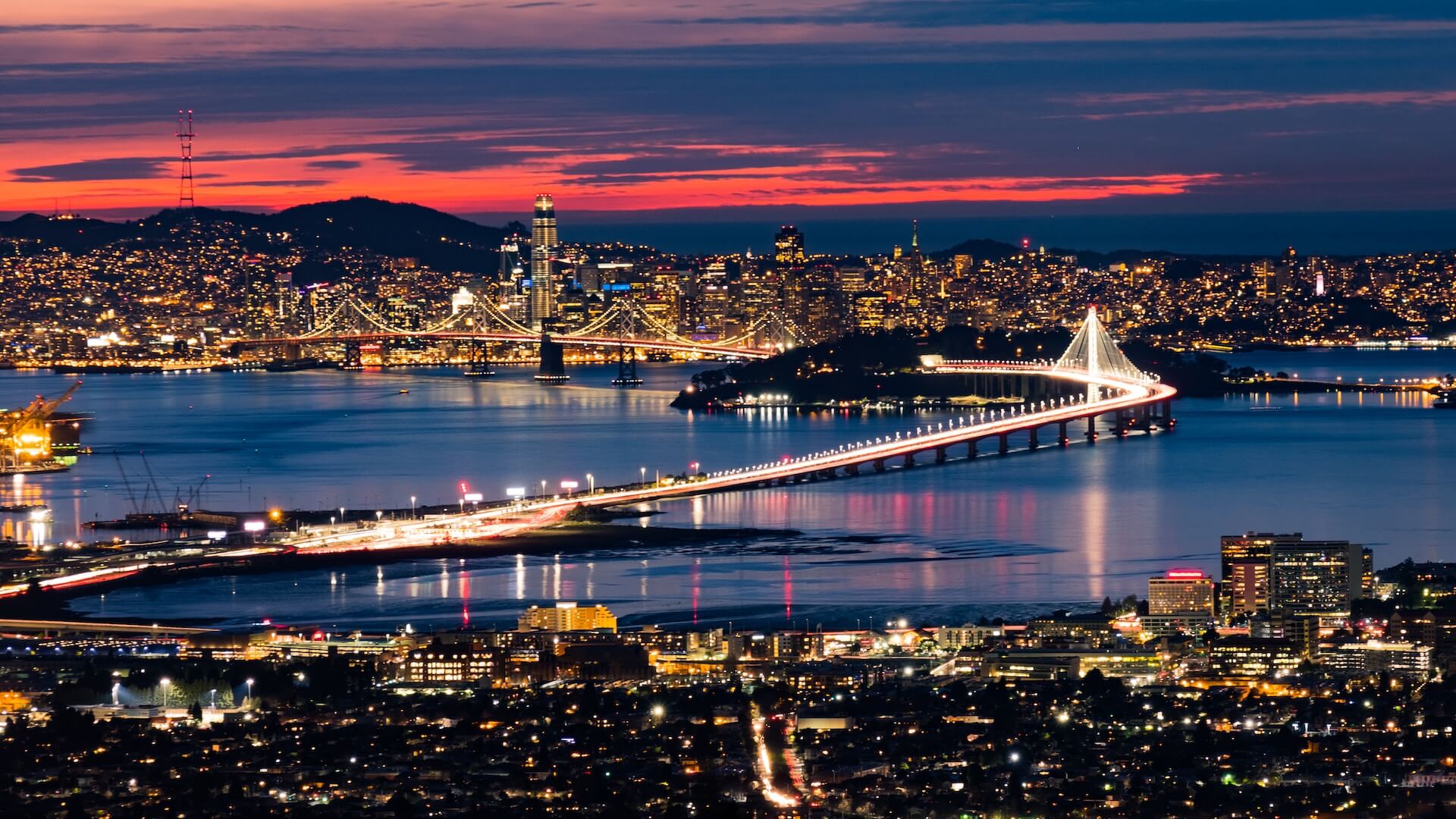 San Francisco skyline and bay at night