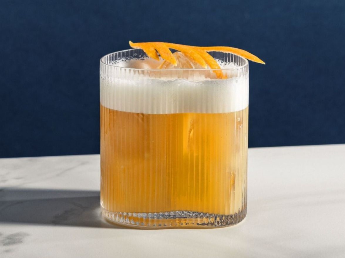 The METAXA Sour cocktail made with METAXA 12 Stars, in landscape orientation