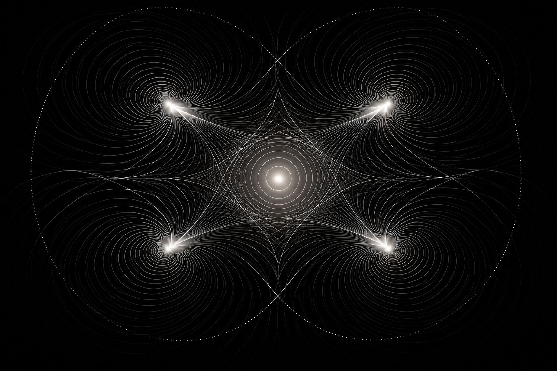 Symmetrical fields of force stabilizing a central point, representing alignment